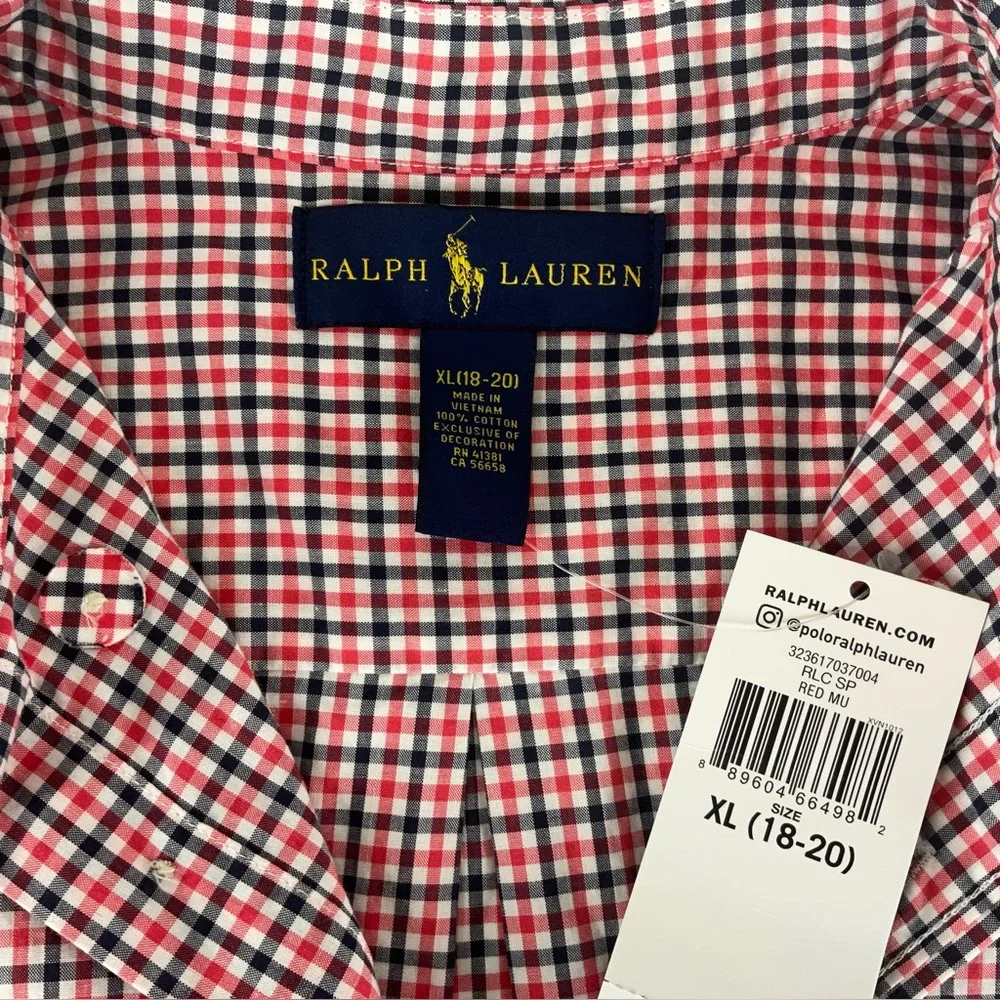 Ralph Lauren Long Sleeve Gingham Button Down‎ Casual Shirt Boys XL (18-20) NWT